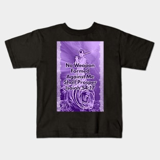 Isaiah 54-17 No Weapon Purple Aesthetic Bible Verse Kids T-Shirt